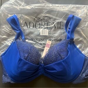 BNWT Adore Me Beautiful Demi Contour Blue Lace Bra 38DDD Lace Tulle